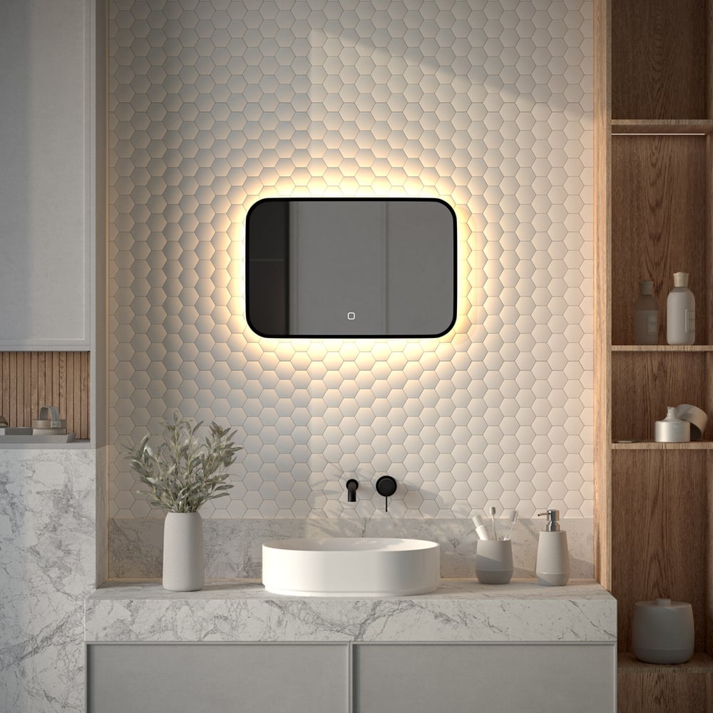 Зеркало с окантовкой и LED-подсветкой DEFESTO 17W, 60x40 см, Сенсорный выключатель, Теплый белый свет AURA DF 2972SH