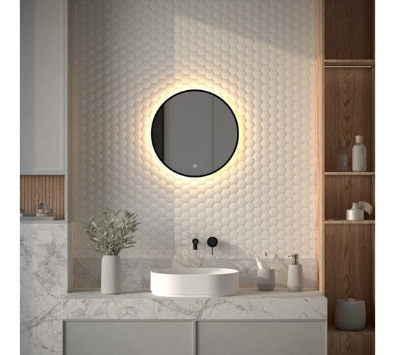 Изображение товара Зеркало с окантовкой и LED-подсветкой DEFESTO 12W, 50 см, Сенсорный выключатель, Теплый белый свет AURA DF 2992S