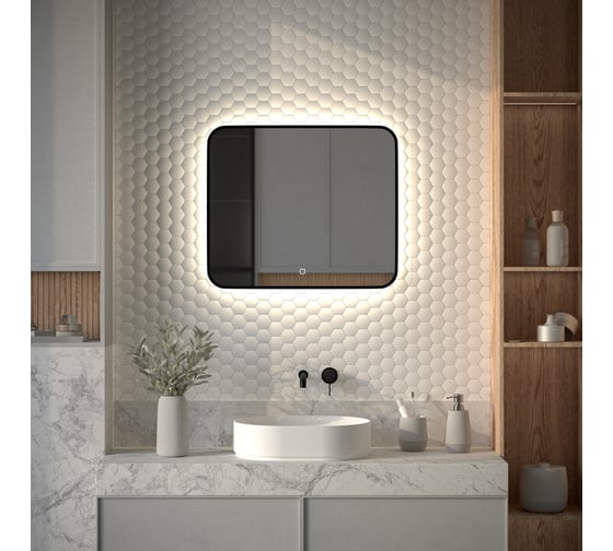 Изображение товара Зеркало с окантовкой и LED-подсветкой DEFESTO 23W, 70x60 см, Сенсорный выключатель, Нейтральный белый свет AURA DF 2966SH