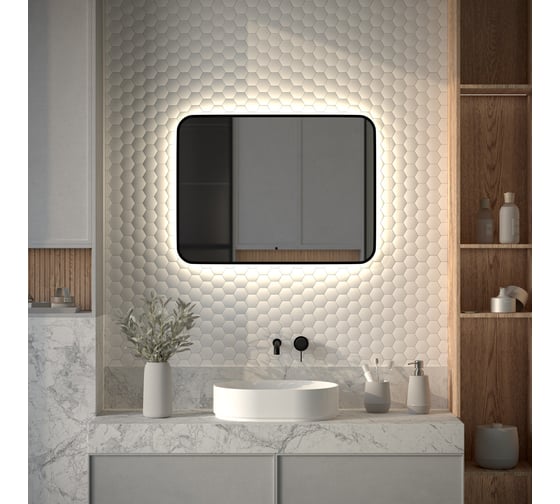 Изображение товара Зеркало с окантовкой и LED-подсветкой DEFESTO 25W, 80x60 см, ИК - выключатель, Нейтральный белый свет AURA DF 2967RH