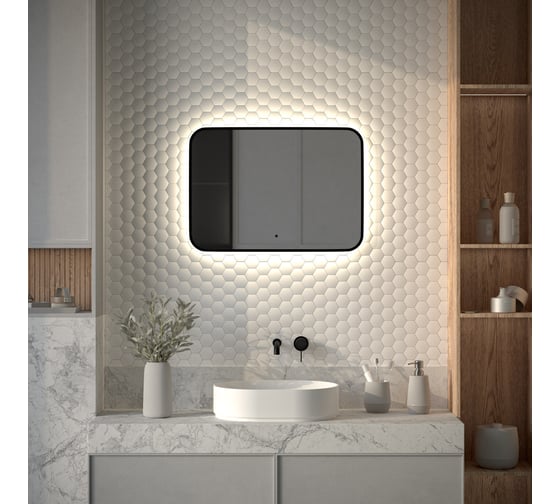 Изображение товара Зеркало с окантовкой и LED-подсветкой DEFESTO 21W, 70x50 см, ИК - выключатель, Нейтральный белый свет AURA DF 2964RH