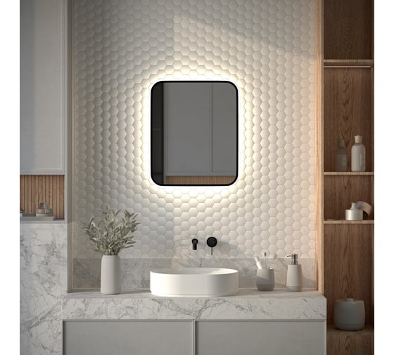 Изображение товара Зеркало с окантовкой и LED-подсветкой DEFESTO 19W, 50x60 см, Без выключателя, Нейтральный белый свет AURA DF 2963