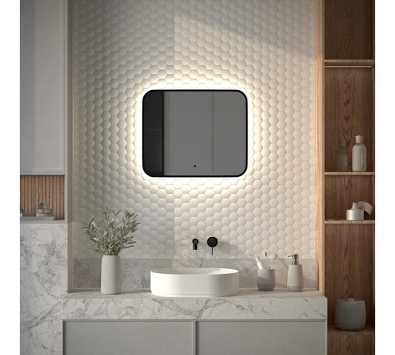Изображение товара Зеркало с окантовкой и LED-подсветкой DEFESTO 19W, 60x50 см, ИК - выключатель, Нейтральный белый свет AURA DF 2963RH