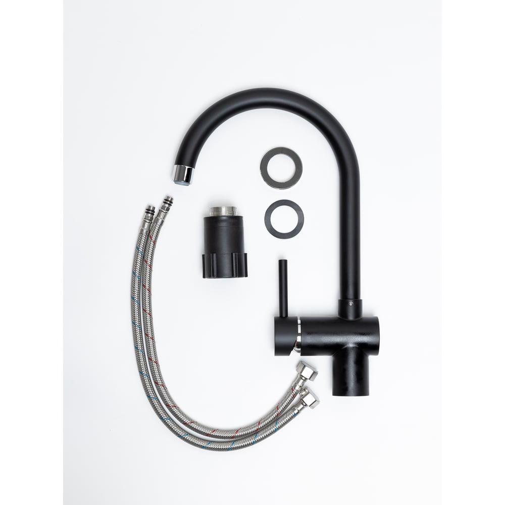 Изображение товара Гексоный кухонный смеситель Grandex Aqua BASIC-C CARBON 9003014 поворотным изливом