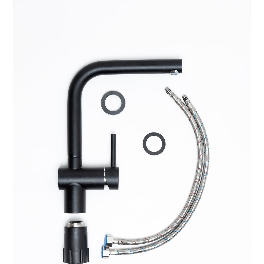 Изображение товара Кухонный смеситель Grandex Aqua BASIC-L BLACK METALIC 9002015 однорычажный с поворотным изливом Чер