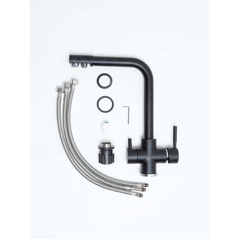 Изображение товара Современный кухонный смеситель Grandex Aqua PURE-L CARBON 9001014 из нержавеющей стали