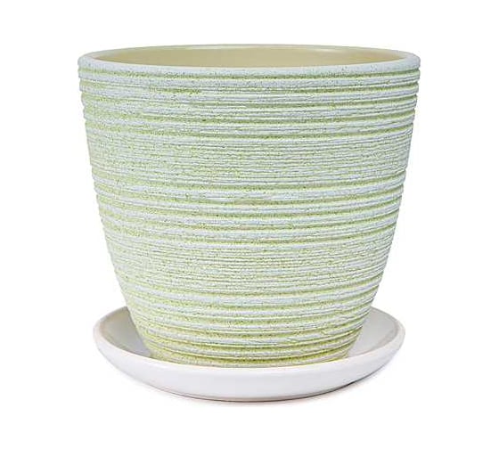 Изображение товара Горшок Сады Аурики керамика с поддоном Халва св.зеленый крокус d-14.9 см, h14 см 060439