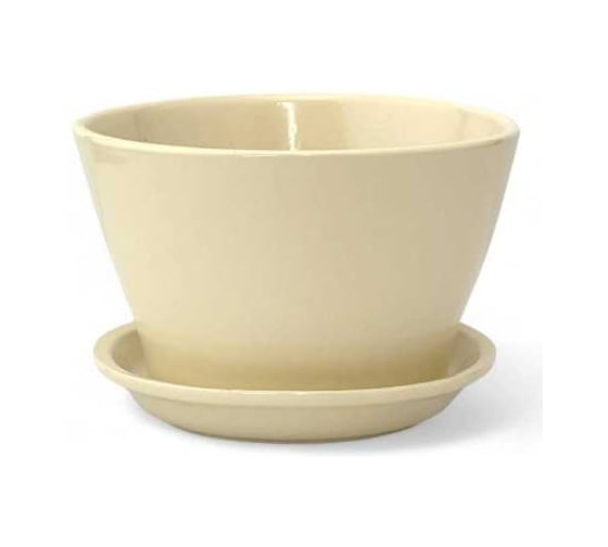 Изображение товара Горшок Сады Аурики с поддоном керамика беллита Глянец беж d12 см, h10см 073724