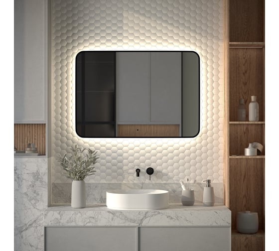 Изображение товара Зеркало с окантовкой и LED-подсветкой DEFESTO 32W (100x70 cm) (ИК - выключатель) (Нейтральный белый свет) AURA DF 2969RH
