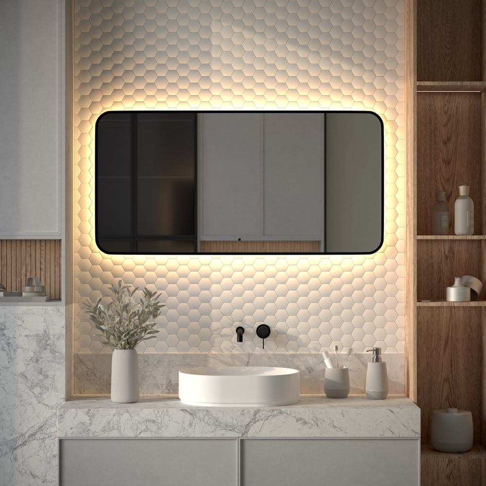 Изображение товара Зеркало с окантовкой и LED-подсветкой DEFESTO 34W 120x60 см IR выключатель теплый белый