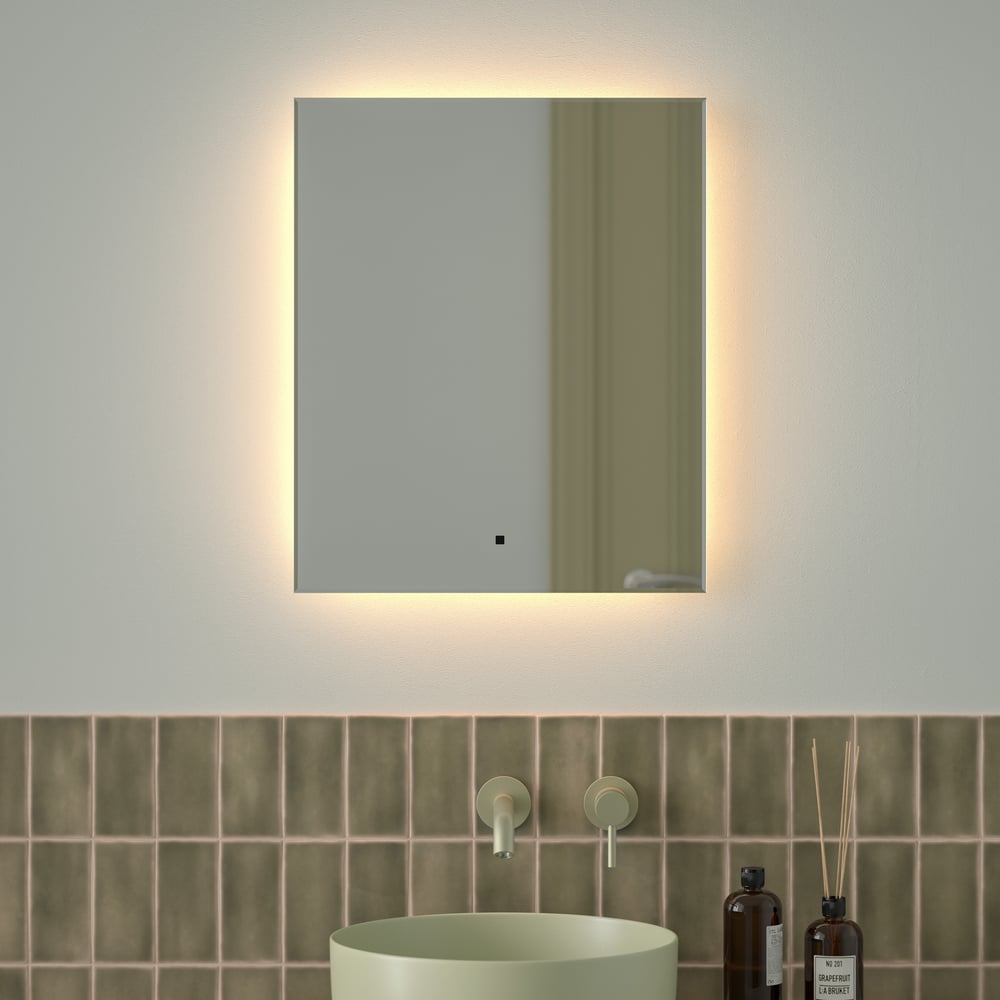 Зеркало с фацетом и LED-подсветкой DEFESTO 19W (50x60 cm) (ИК - выключатель) (Теплый белый свет) GLOW DF 2513R