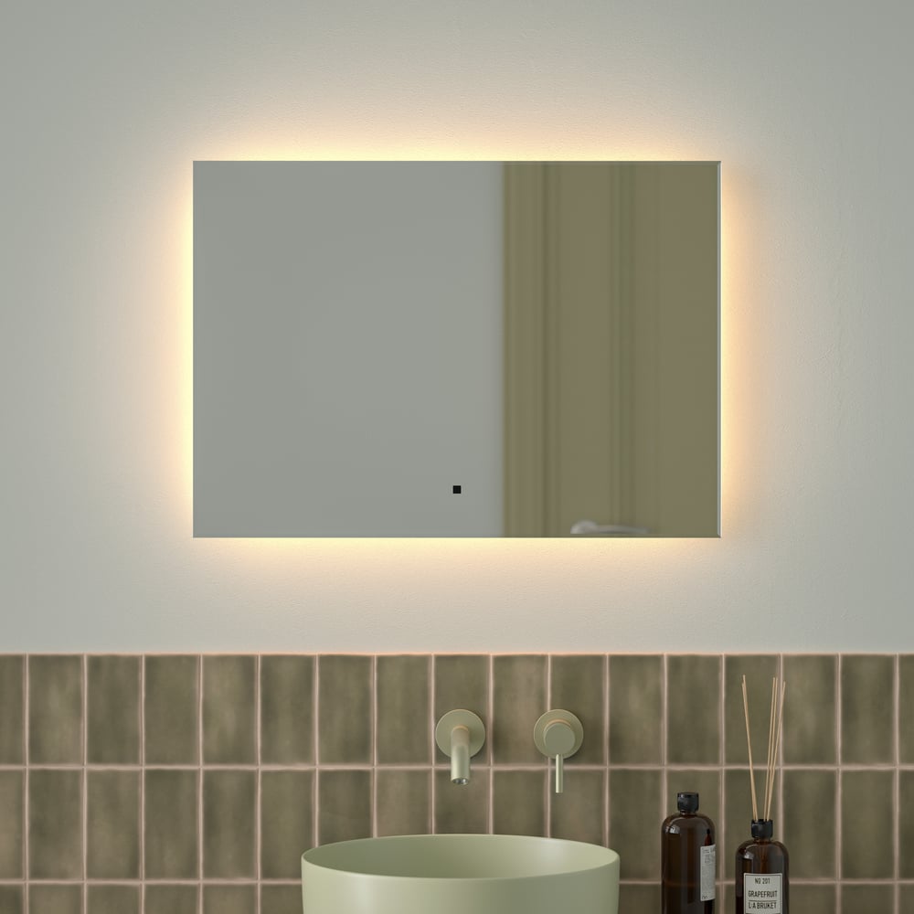 Зеркало с фацетом и LED-подсветкой DEFESTO 21W (70x50 cm) (ИК - выключатель) (Теплый белый свет) GLOW DF 2514RH