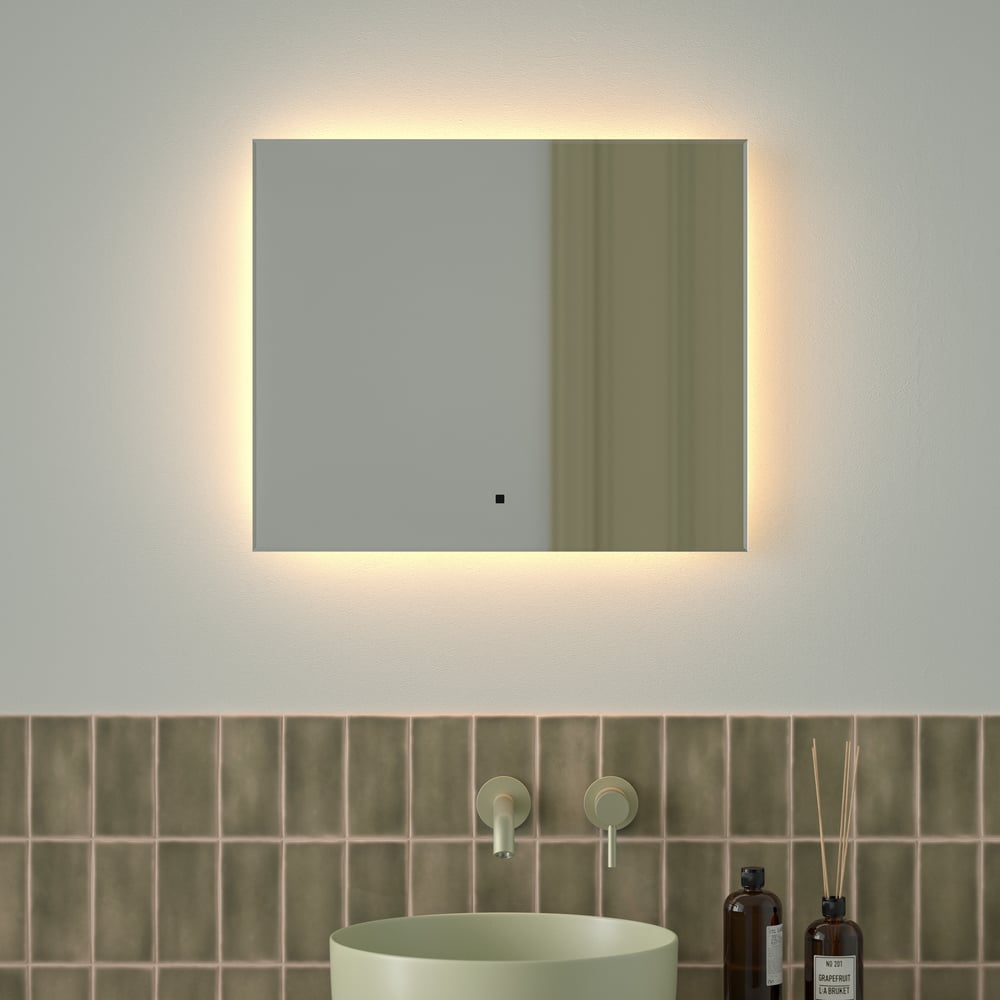 Зеркало с фацетом и LED-подсветкой DEFESTO 19W (60x50 cm) (ИК - выключатель) (Теплый белый свет) GLOW DF 2513RH
