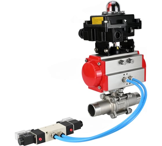 Изображение товара Кран шаровой DN.ru 316-316-PTFE-W-ISO-H Ду50 Ру40 пневмопривод DA-083, пневмораспределитель (2EM) 220VAC, БКВ LSB-410 D160-55478