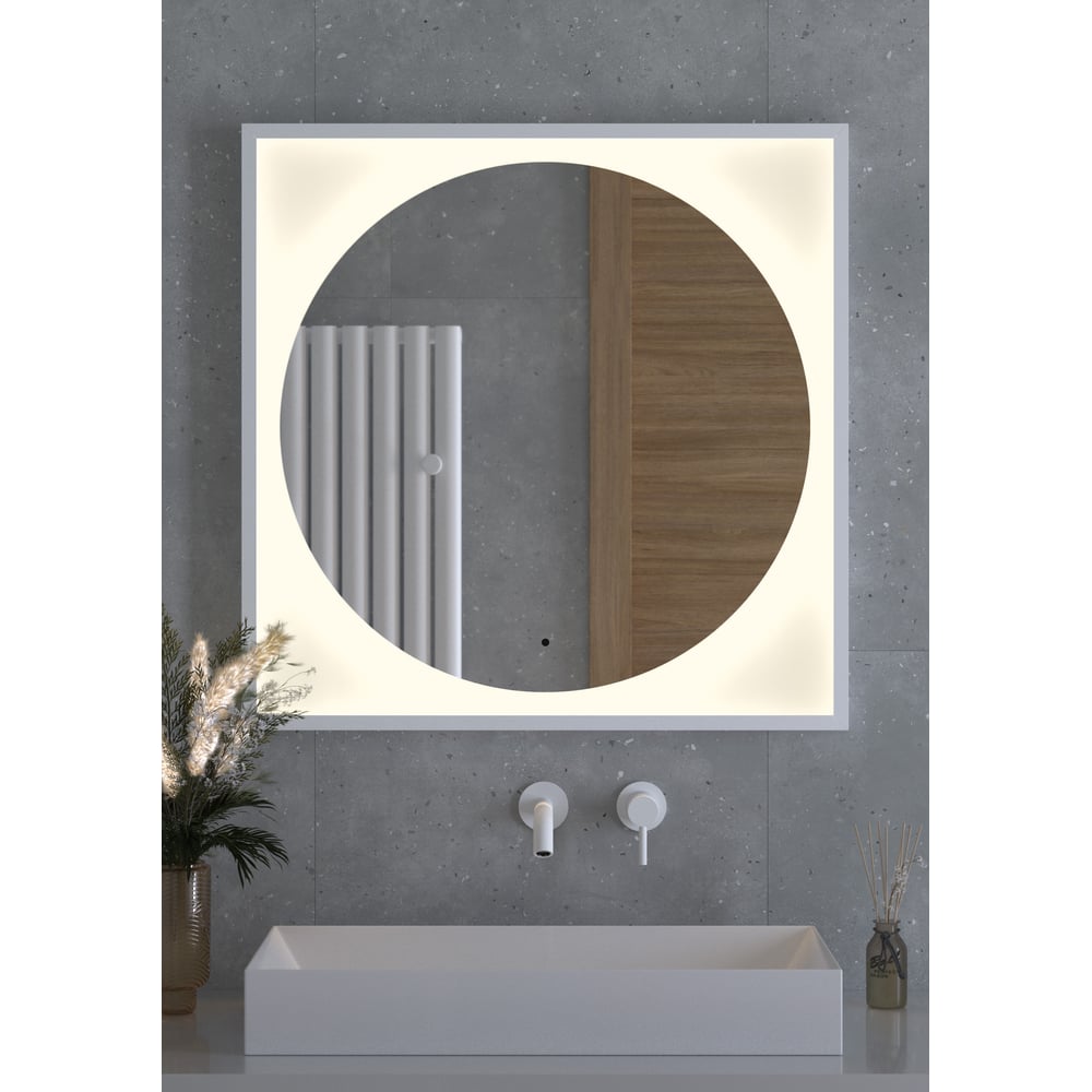 Изображение товара Зеркало DEFESTO с LED-подсветкой 80x80 см в белой раме ECLIPSE DF 2238R