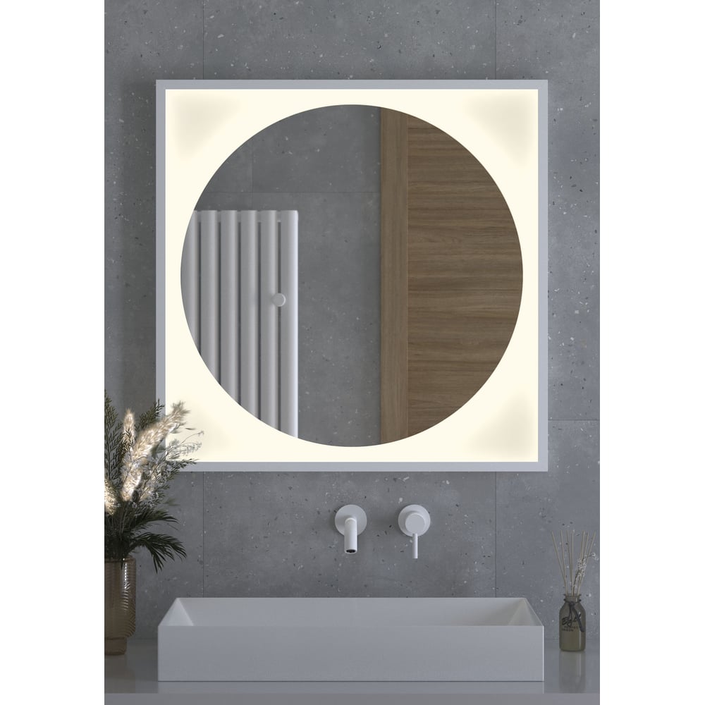 Изображение товара Зеркало DEFESTO с LED-подсветкой 80x80 см в белой раме