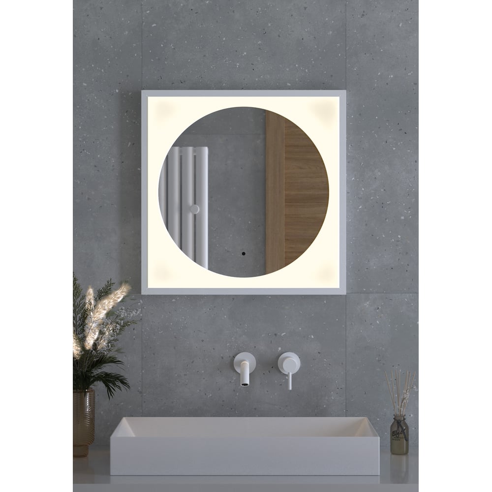 Изображение товара Зеркало DEFESTO 60x60 см с LED-подсветкой в белой раме