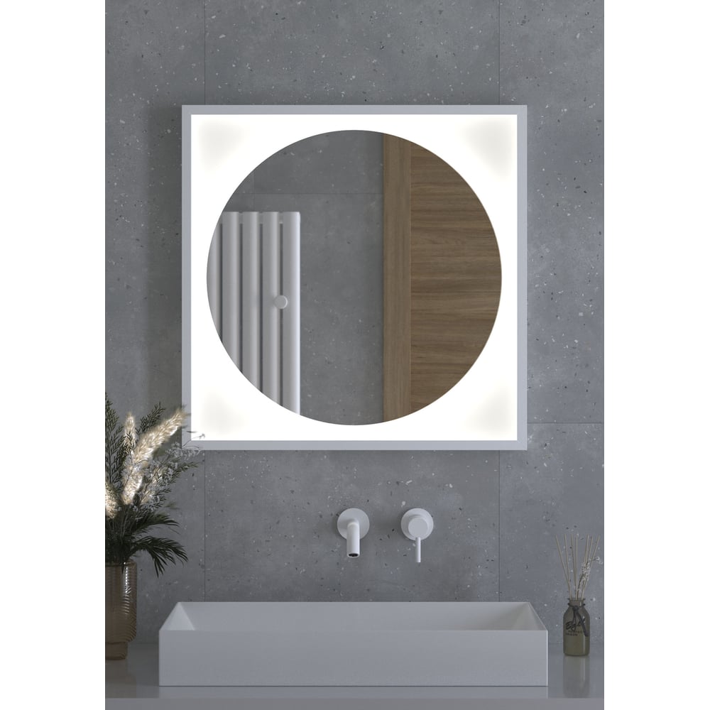 Изображение товара Зеркало DEFESTO с LED-подсветкой 70x70 см белая рама современное стильное