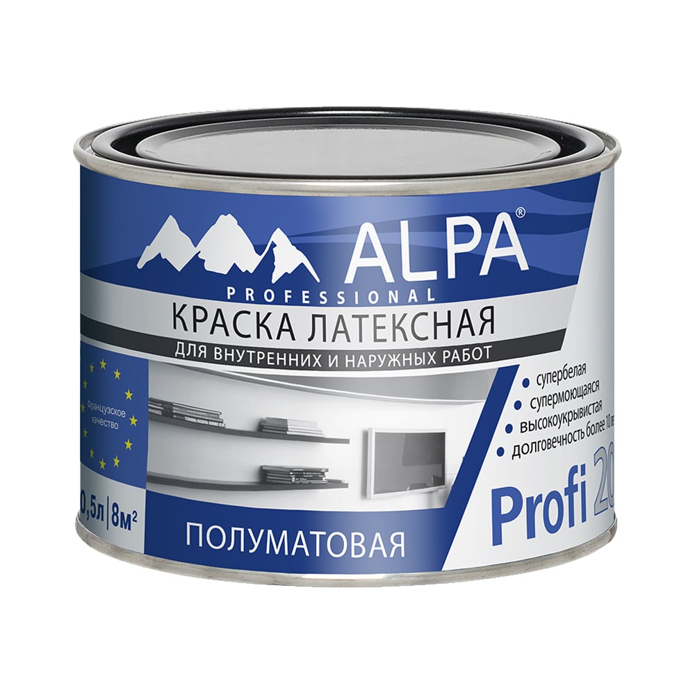 Изображение товара Краска ALPA Альпа Профи 20 белая латексная, 0.5 л пробник для внутренних работ