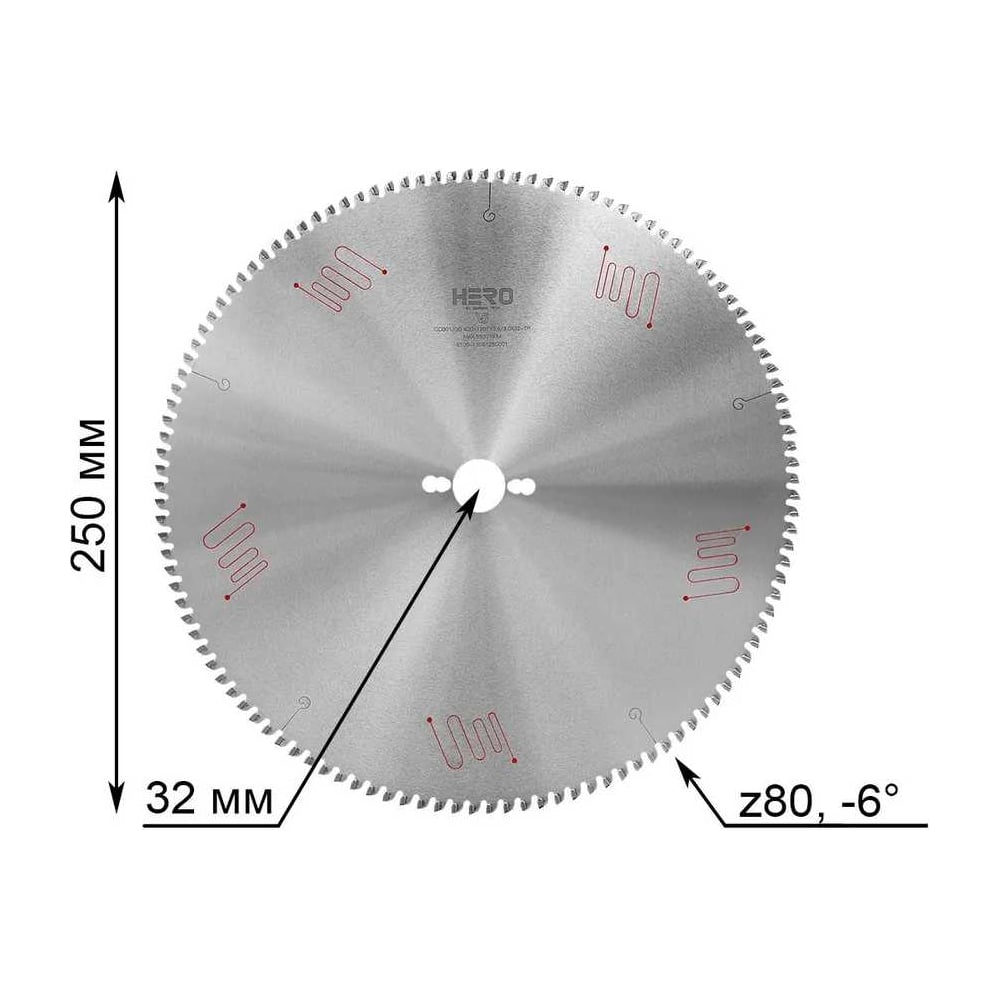 Изображение товара Пильный диск HERO для алюминия и ПВХ 250 мм 80 зубов безыскровая