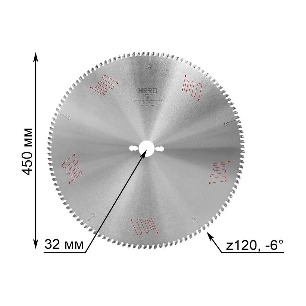 Изображение товара Пильный диск по алюминию и ПВХ HERO 450 х 32, Z120 40624