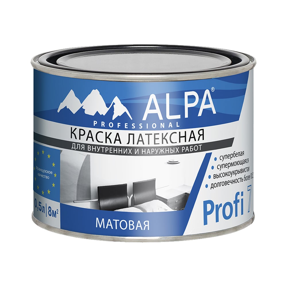 Изображение товара Краска ALPA Альпа Профи 7 NEW белая, 0.5л (пробник) 3488570027202