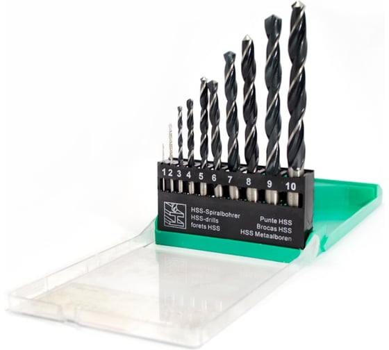 Изображение товара Набор сверл ф 1-10мм HSS 10шт (шаг 1 мм) в пластмассовом футляре Beltools ri.243.123