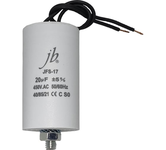 Изображение товара Конденсатор пусковой JB Capacitors 20мкФ, 450В, 40х75, JFS-17 (CBB60-G) (гибкие выводы+болт),  JFS17A6206J000000B-453