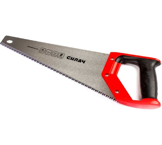 Изображение товара Ножовка по дереву СИЛАЧ 400мм, 5 TPI, крупный калёный зуб, быстрый рез поперек волокон, 3D-заточка, 2х комп рук-ка (12/48) 023671