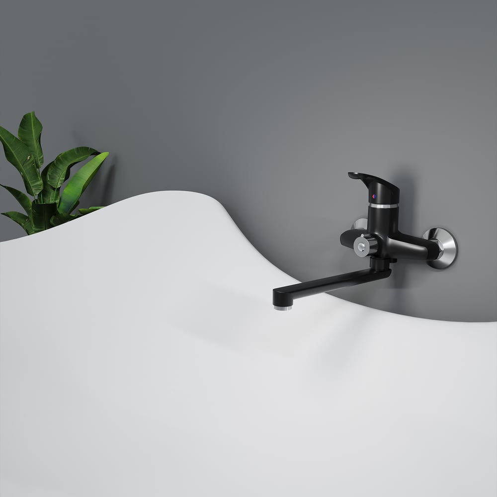 Изображение товара Смеситель для ванной настенный CAPEL с длинным изливом черный ABS