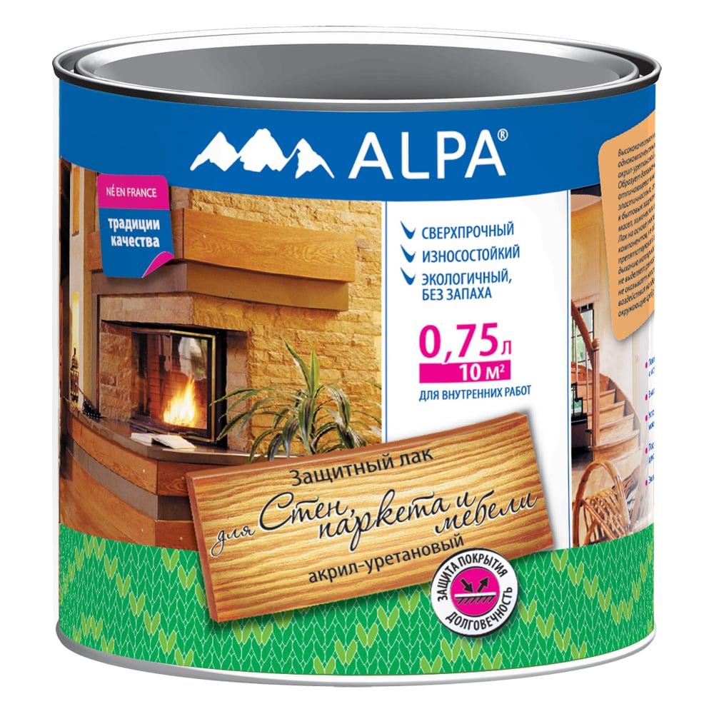 Изображение товара Лак акрил-уретановый для стен, паркета и мебели ALPA матовый 0,75л (0,8 кг) 3488570030172