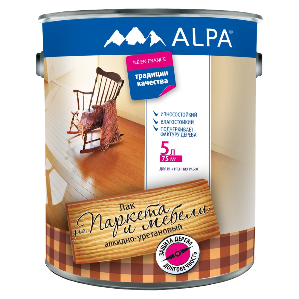 Изображение товара Глянцевый лак для паркета и мебели ALPA 5л алкидно-уретановая основа