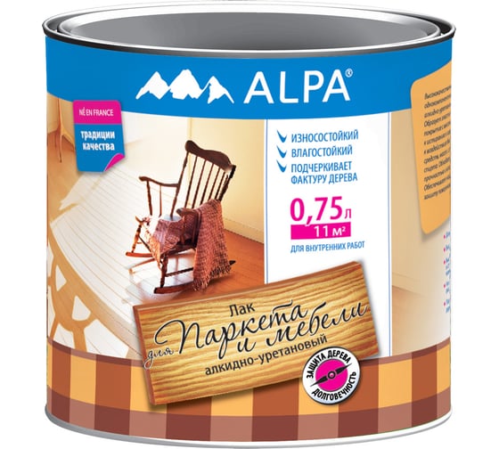 Изображение товара Лак для паркета и мебели ALPA Альпа полуматовый 0,75л 3488570010723