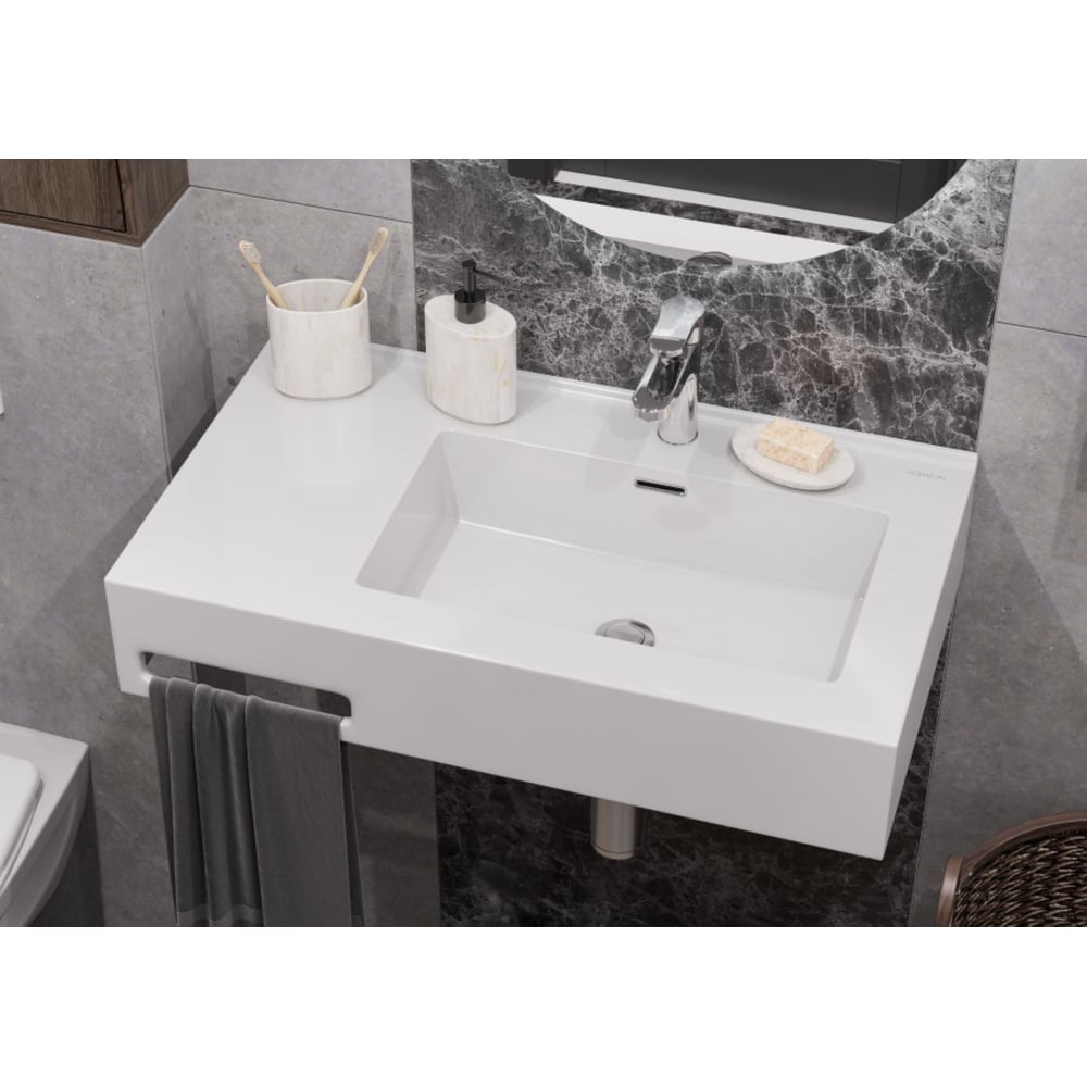 Изображение товара Раковина AQUATON Квадро Про 80 правая из искусственного мрамора современный дизайн