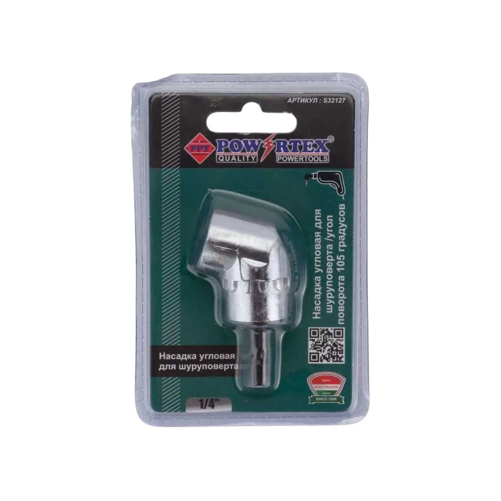 Изображение товара Адаптер угловой Powertex для дрели шуруповерта S32127 1/4 дюйма сталь