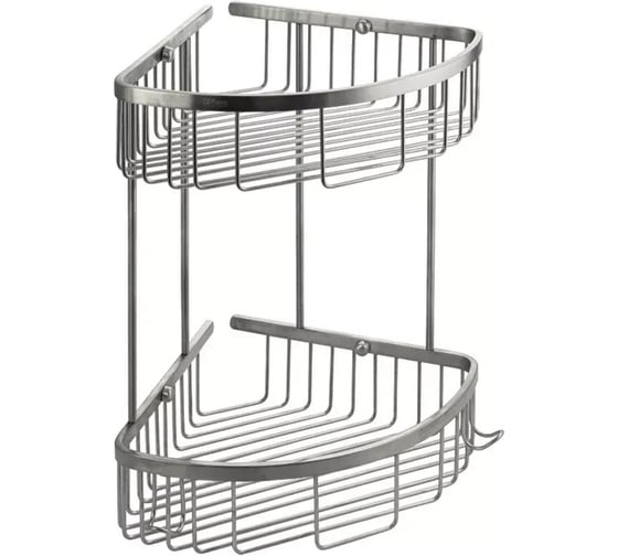 Изображение товара Полочка ООО ПКФ Сварком 22 см двойная угловая овальная , решётка из нержавеющей стали (уп/1шт) СанТех s052673