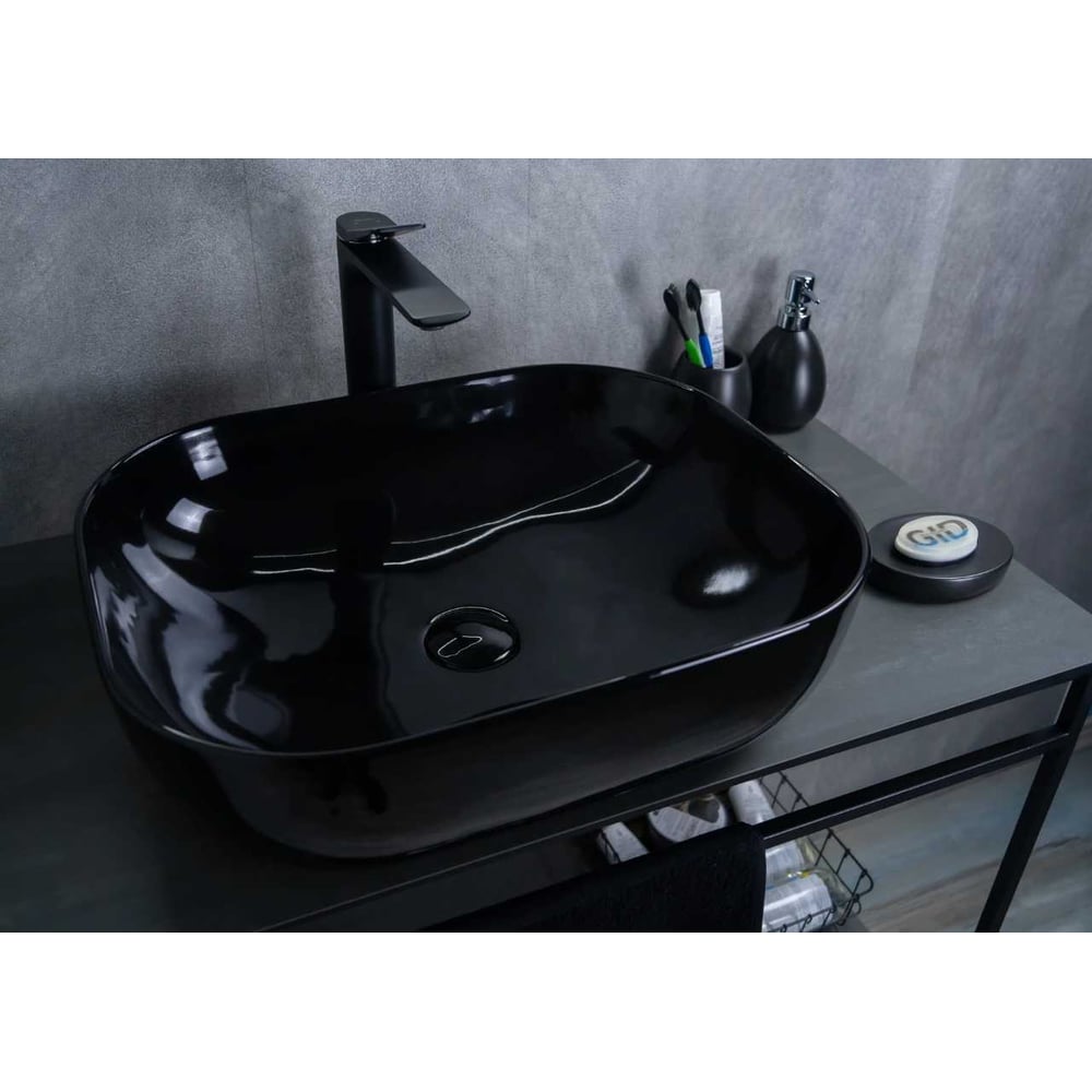 Изображение товара Раковина Gid BL1302 накладная черная глянцевая 50x40x14 см