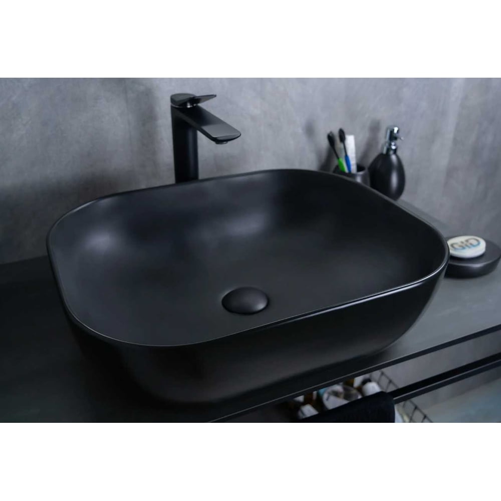 Изображение товара Раковина Gid BM1302 накладная черная матовая 50x40 см современный дизайн