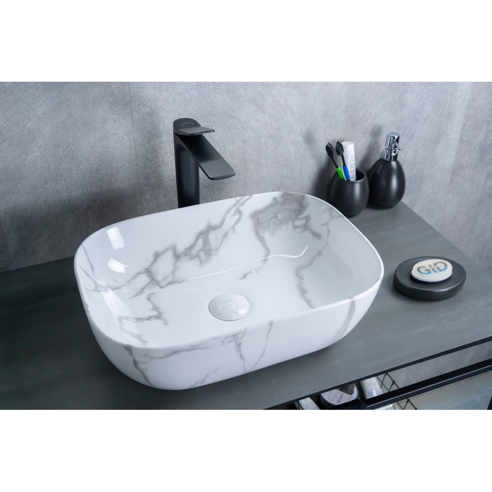 Изображение товара Накладная керамическая раковина Gid Mnc333C белая 46x32.5 см глянец современная