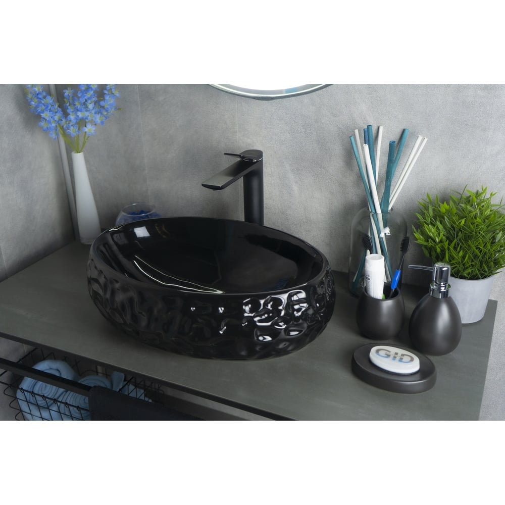 Изображение товара Раковина Gid 9030bf накладная черная глянцевая овальная современная