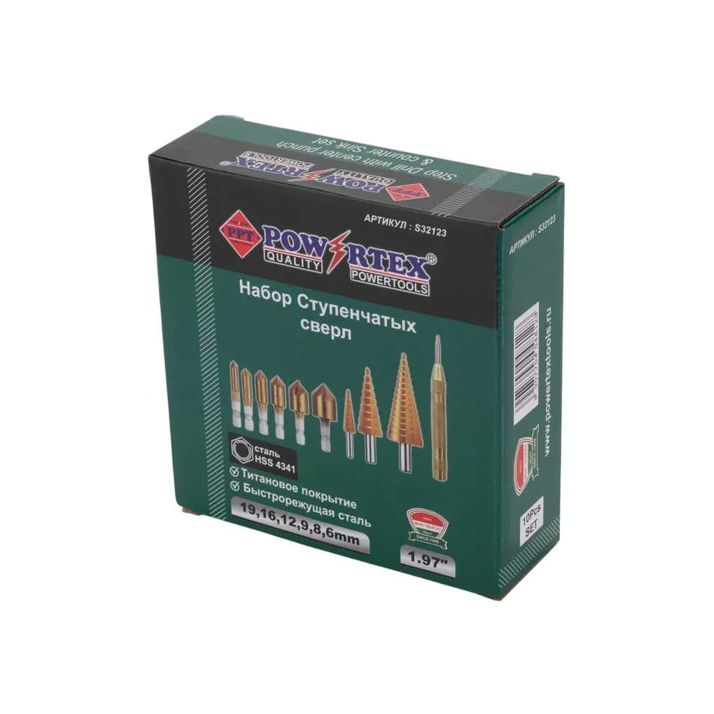 Изображение товара Ступенчатое сверло Powertex S32123 набор 10 шт для дерева и металла