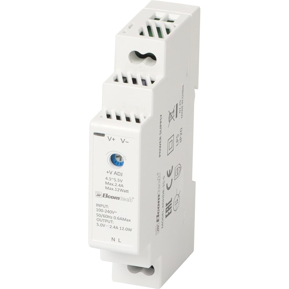 Изображение товара Блок питания ELCOMTECH на DIN рейку 12W 5V 2,4A ADHDR-15-5