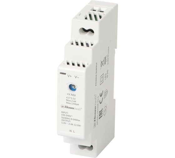 Изображение товара Блок питания на DIN рейку ELCOMTECH AC/DC 12W вход 100-240V,выход 5V 2,4A ADHDR-15-5 УТ-00035140