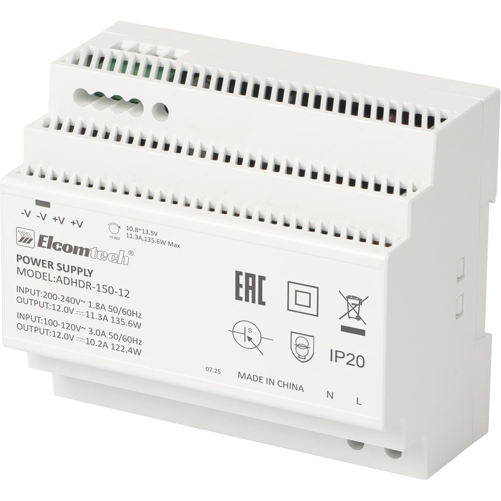 Изображение товара Блок питания на DIN рейку ELCOMTECH AC/DC 135W 12V 11.3A