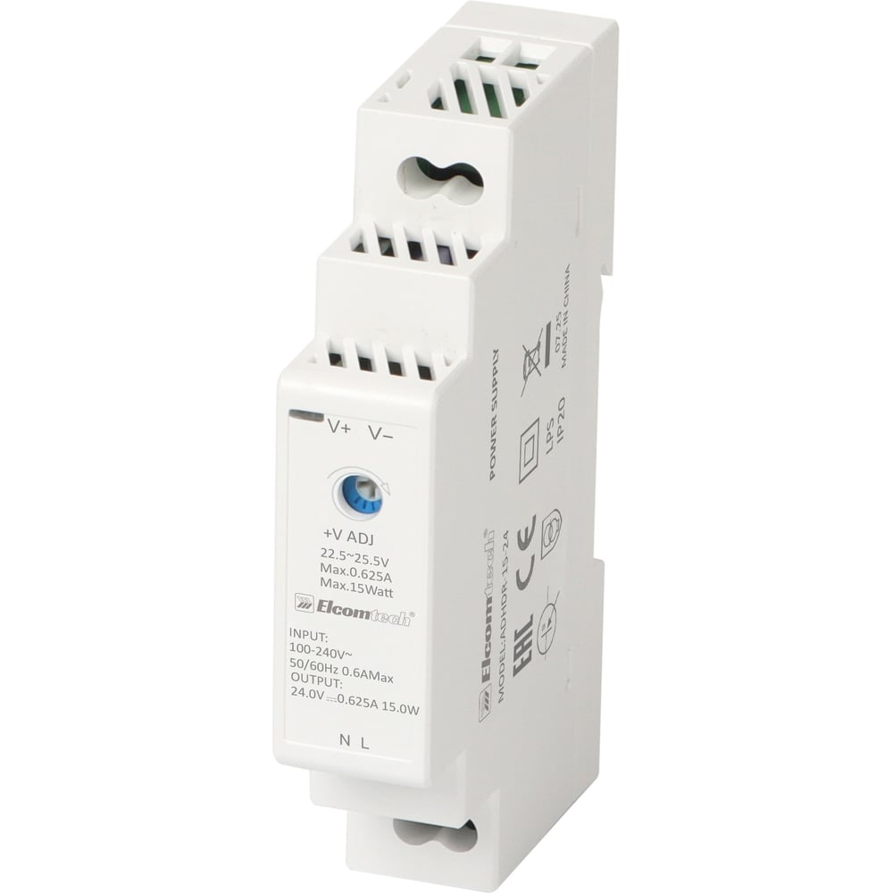 Изображение товара Блок питания на DIN рейку ELCOMTECH 15 Вт 24V 0.63A ADHDR-15-24