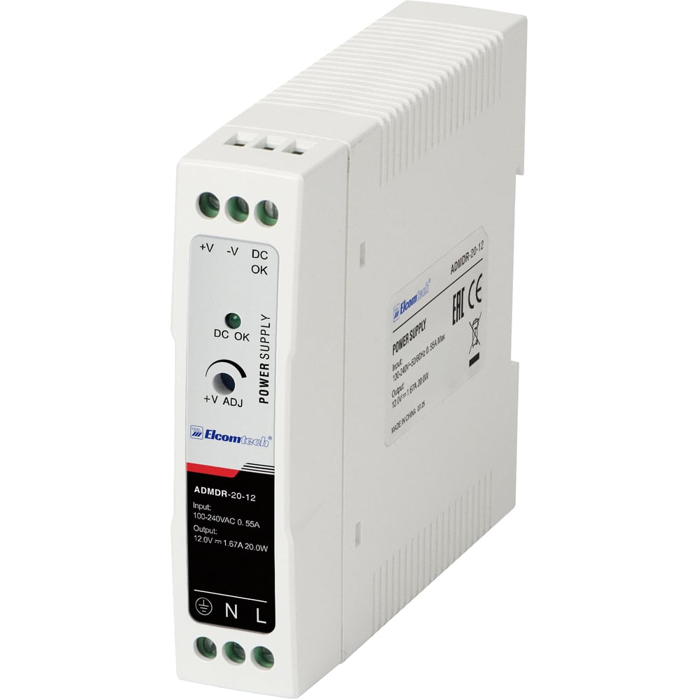 Изображение товара Блок питания на DIN рейку ELCOMTECH 20W 12V 1.67A ADMDR-20-12