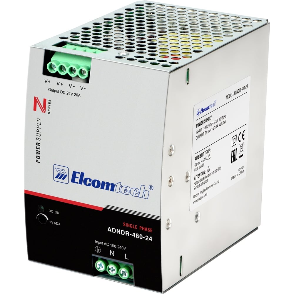 Изображение товара Блок питания на DIN рейку ELCOMTECH ADNDR-480-24 480 Вт 24 В 20 А