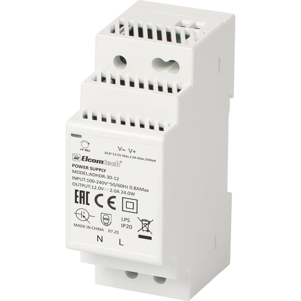 Изображение товара Блок питания на DIN-рейку ELCOMTECH AC/DC 24W ADHDR-30-12 12V 2A надежная защита