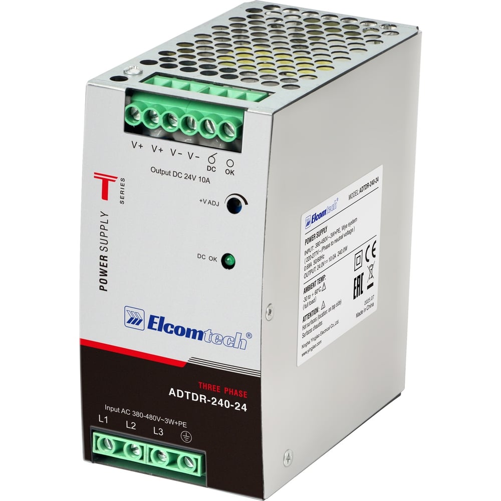 Изображение товара Блок питания на DIN рейку ELCOMTECH 240W 24V 10A ADTDR-240-24