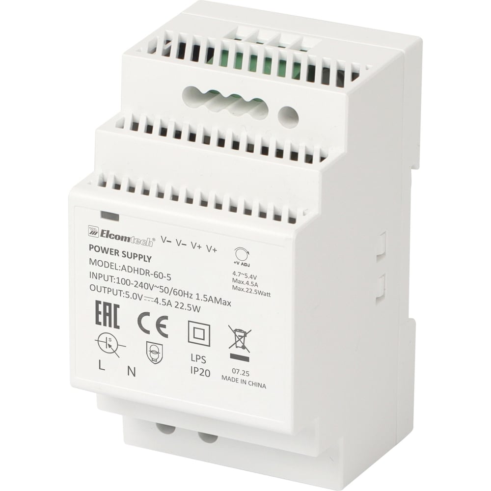 Изображение товара Блок питания на DIN рейку ELCOMTECH AC/DC 22,5W 4,5V 4,5A для автоматизации